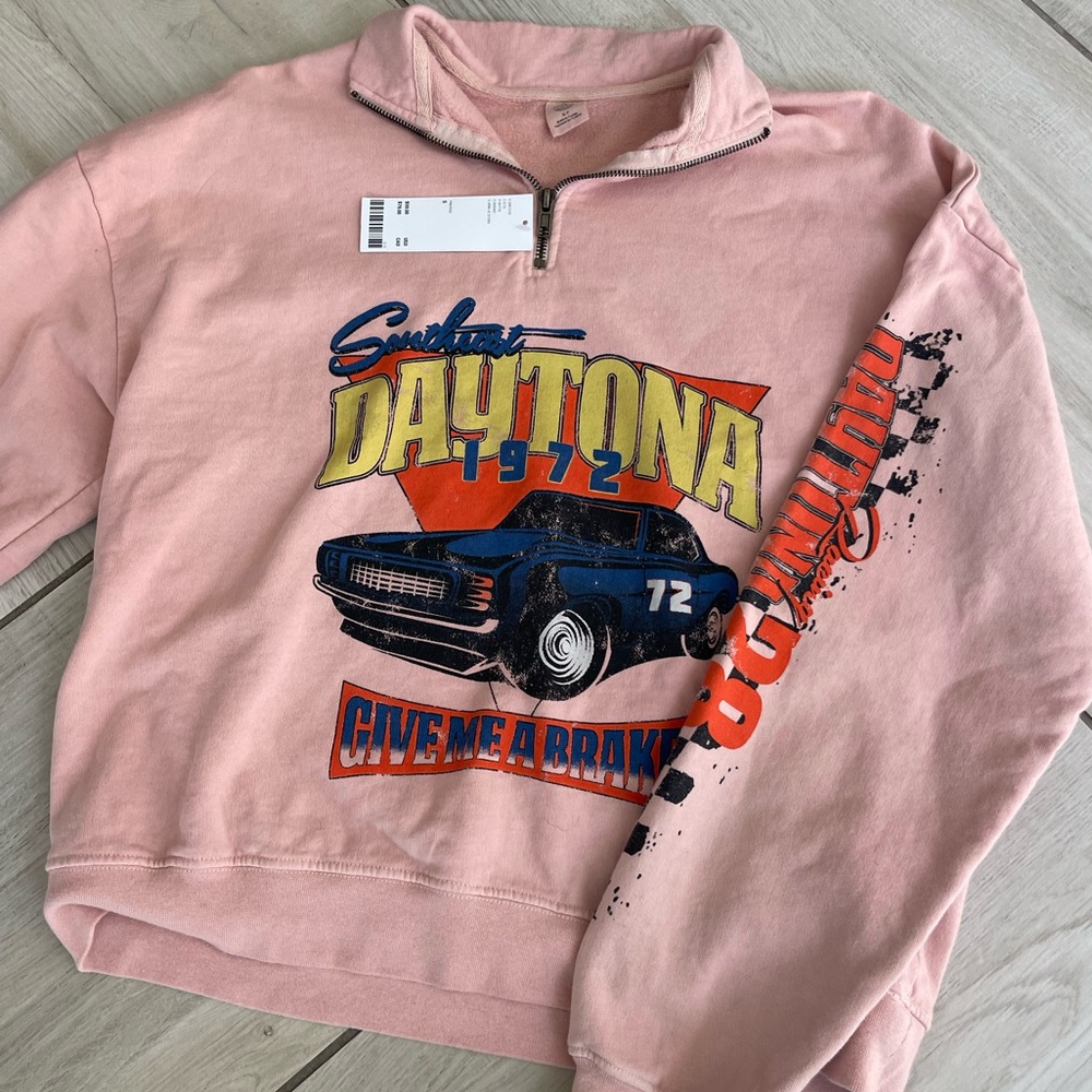 Urban Outfitters Pink Daytona Graphic Quarter-zip Sweatshirt Car Checkered